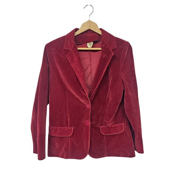 Vtg Nikki Women Schoolboy Velvet Blazer Sz 14 Office Academia Preppy Burgundy - Picture 1 of 8